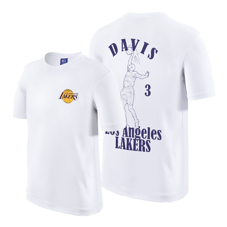 Men's Los Angeles Lakers Anthony Davis #3 NBA Perky Leisure Caricature White Basketball T-Shirt CXC1483XL